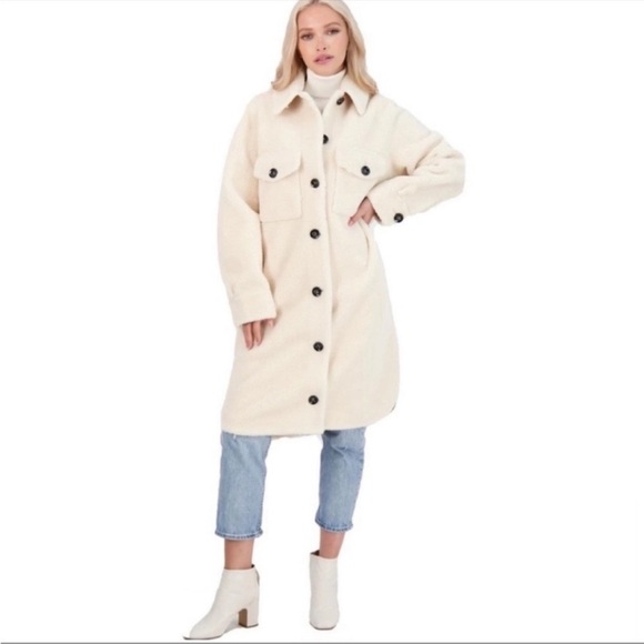 Rebecca Minkoff Long Sherpa Teddy Coat Gray Size Small Suede Lined NWT Shacket - Picture 3 of 12